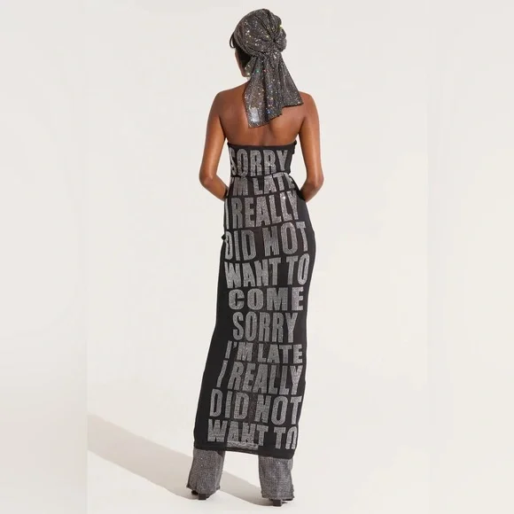 NWT.  AKIRA I'm Late Rhinestone Graphic Midi Dress. - Picture 8 of 9